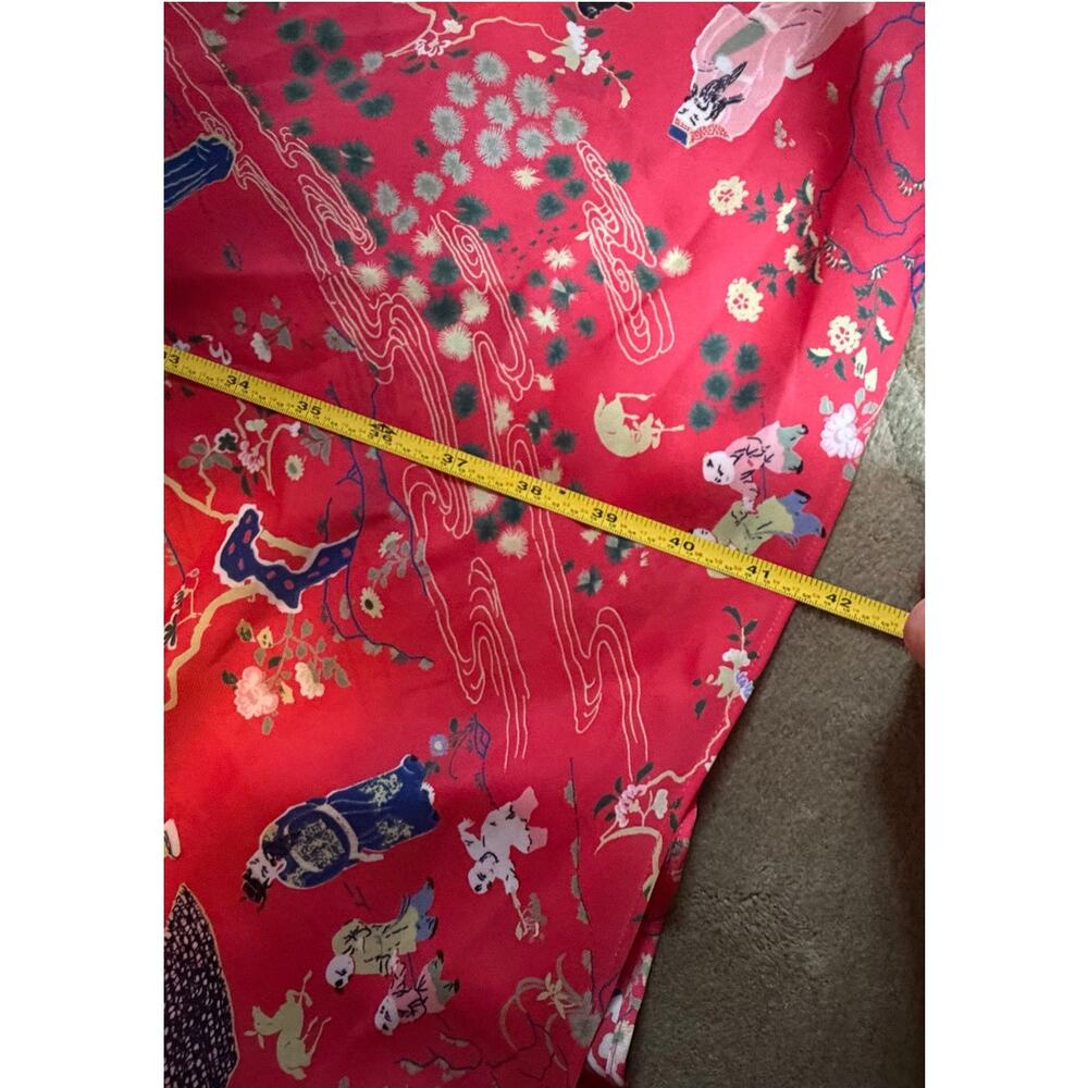 VTG Natori Spaghetti Strap Long Slip Dress/Nightgown Coral Geisha Pattern, XL - Picture 7 of 8